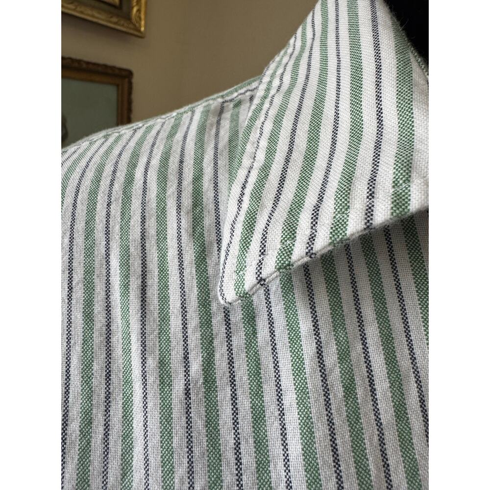 Old Navy The Cropped Shirt XS Tall 100% Cotton Green Stripe Button Down - Picture 2 of 10